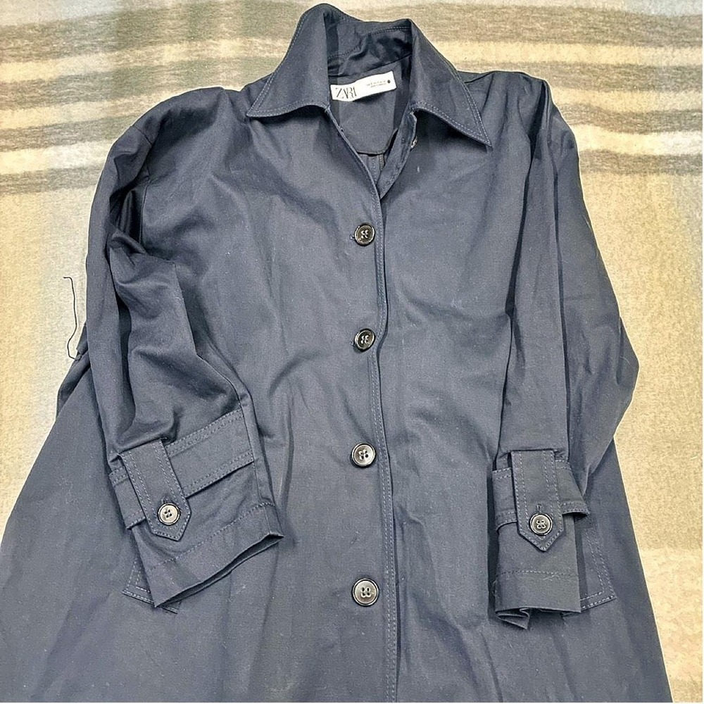 Zara Womens Dark Charcoal Grey Longline Trench Coat Minimalist Size S